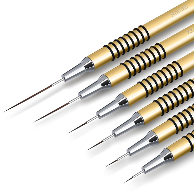 Komall Metallic Nail Art Brushes, 6Pcs Non Slip Liner Brush Set, UV Gel Polish Painting Art Design Pen for Long Lines, Thin Details, Fine Drawing Sizes 5/7/9/11/20/25mm(Gold) - Image 1